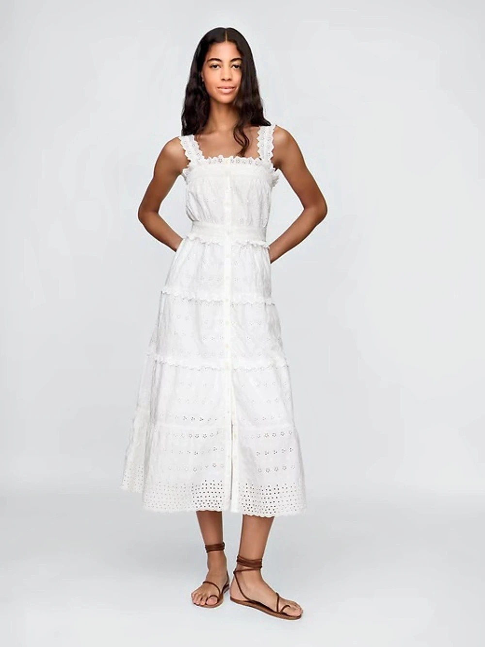 Gap x Dôen White Eyelet Midi Dress Size Small Like New